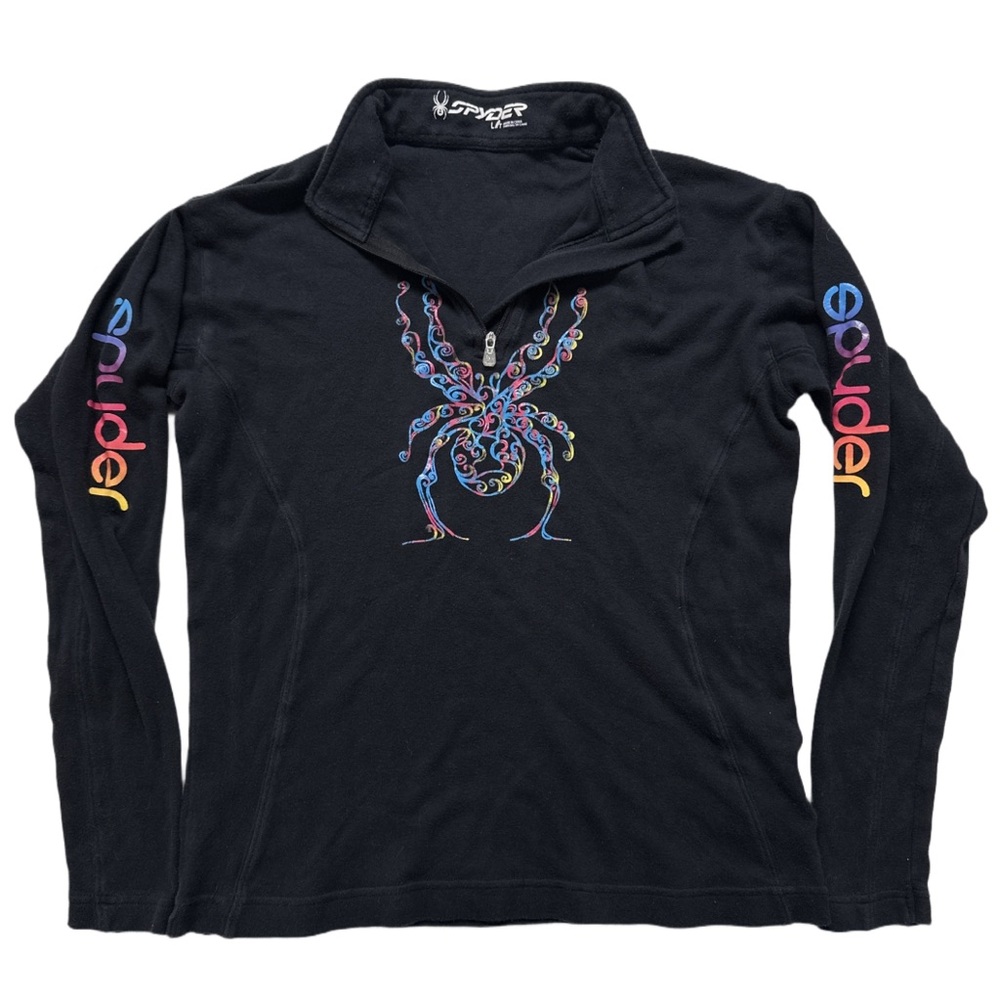 SPYDER girl's/women's black rainbow spider graphic pullover sweater, YL/WM.